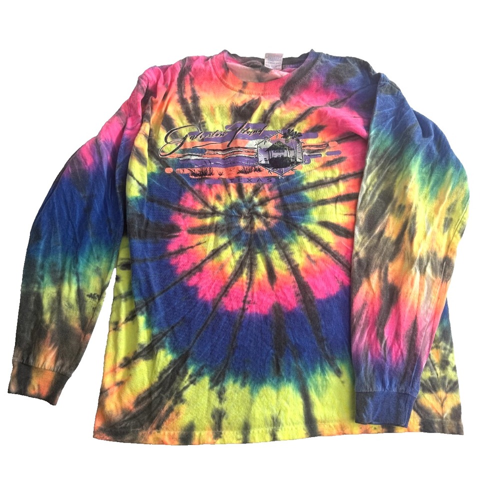 Galveston Island Texas Tie Dye Long Sleeve Shirt Mens Large